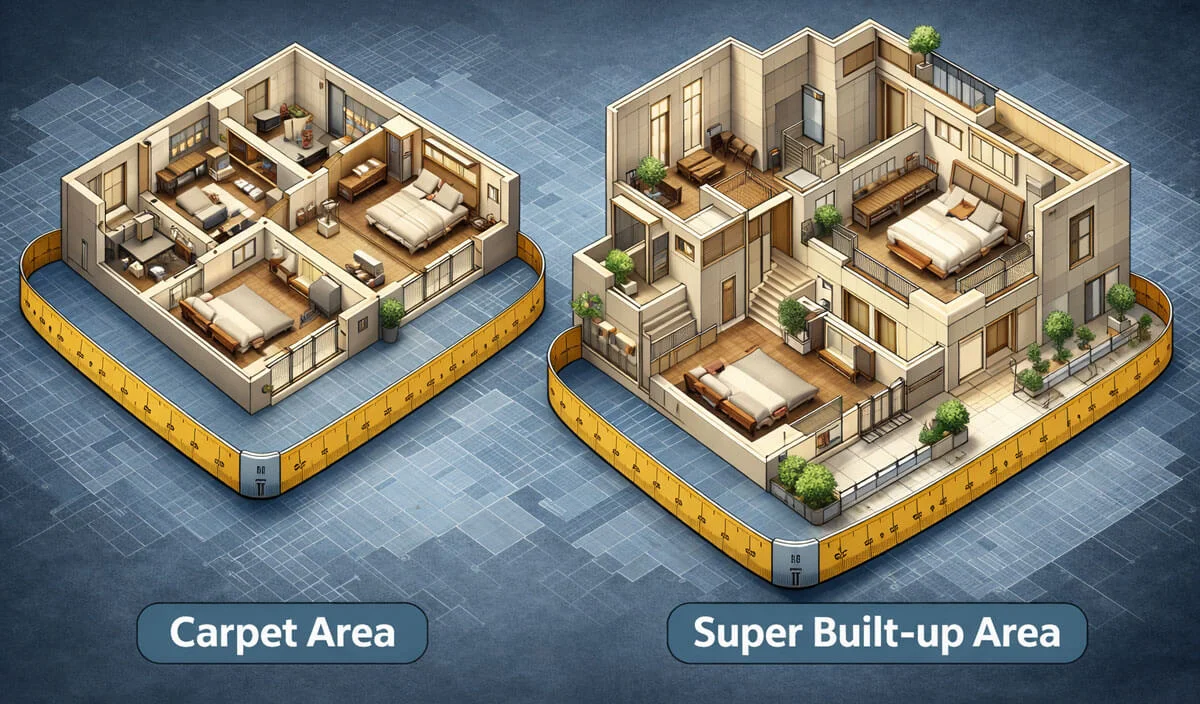 Carpet Area vs Super Built-up Area: Calculator, RERA Rules & Loading % (2026 Guide)