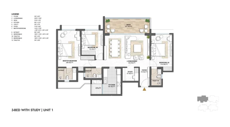 Lodha Camelot 3 BHK with Study Floor Plan