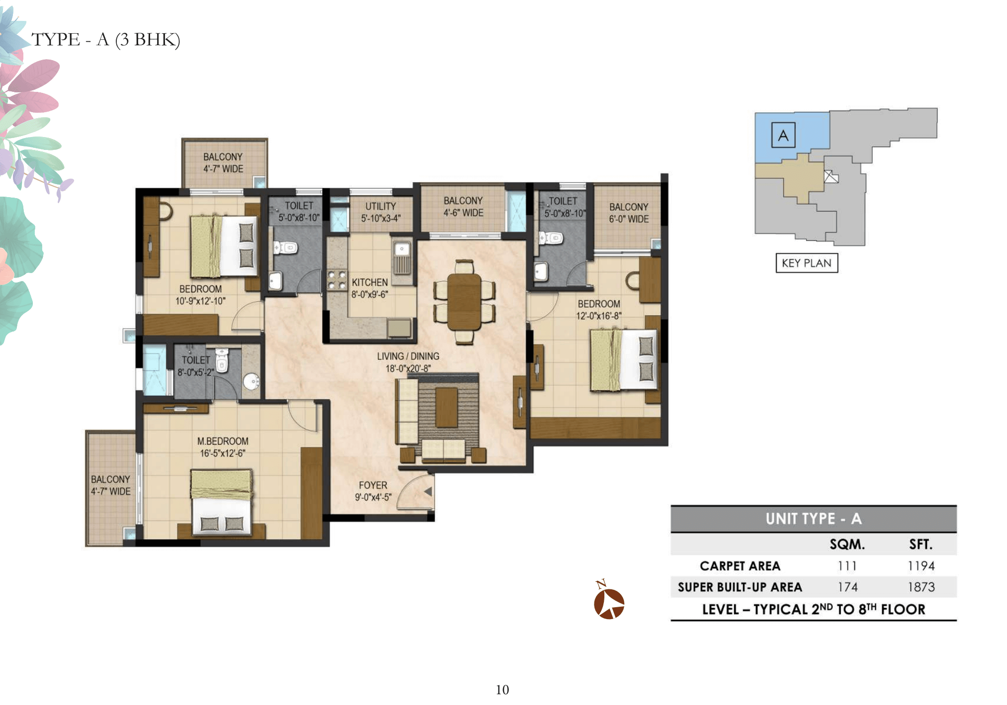 Prestige Botanique Type A [3BHK] Floor Plan