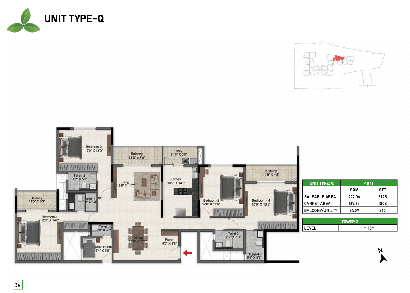 Unit Type Q Floor Plan [4BHK]