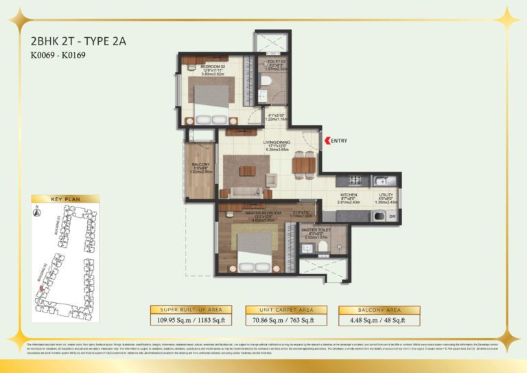 Brigade Eternia Floor Plan - Spacious 2BHK floor plan with two bathrooms