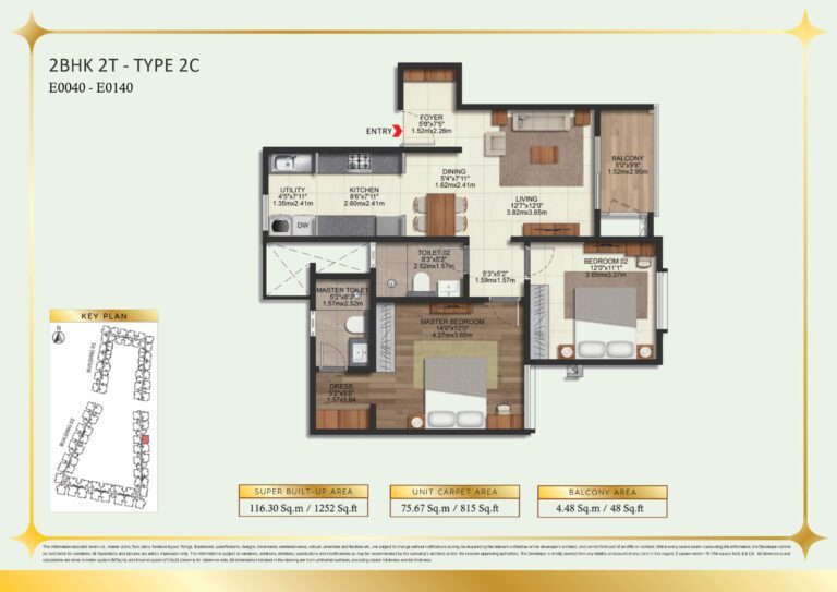 Brigade Eternia Floor Plan - Type 2C layout with efficient zoning and dual balconies