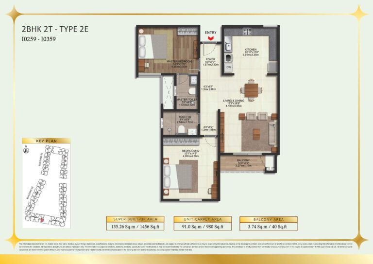 Brigade Eternia Floor Plan - Balanced 2BHK layout with modern touches