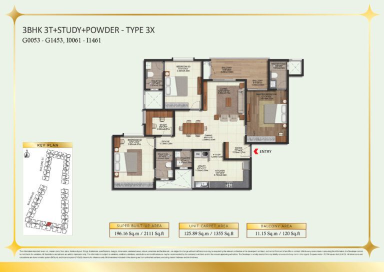 Brigade Eternia Floor Plan - Type 3X layout with study and guest bath