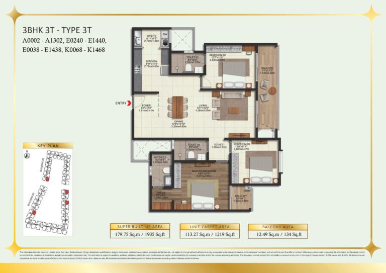 Brigade Eternia Floor Plan - Large 3BHK with extended balcony