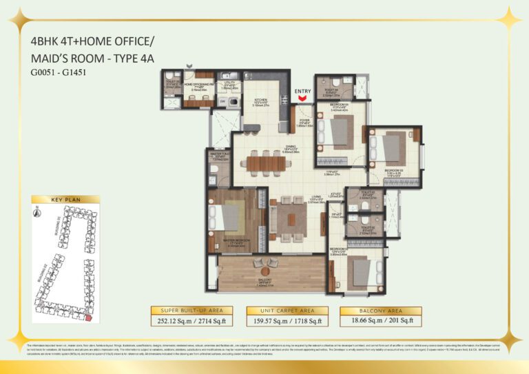 Brigade Eternia Floor Plan - 4BHK layout with separate home office or maid room