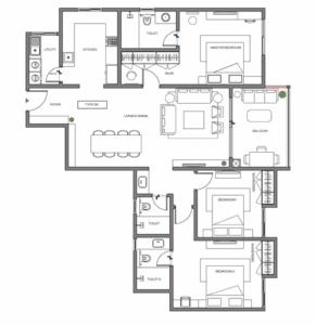 3BHK Type 1 Floor Plan