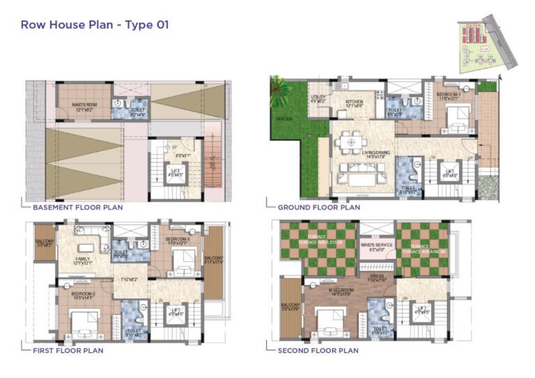 Multi-storey Row House Type 01 plan at Sattva Songbird Budigere Road