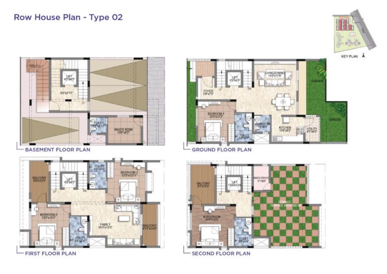 Four-floor Row House Type 02 plan at Sattva Songbird Budigere Road
