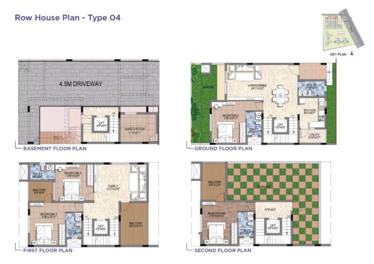 Four-level Row House Type 04 plan at Sattva Songbird Budigere Road