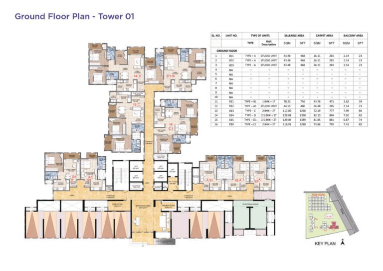 Ground floor plan of Tower 01 at Sattva Songbird Budigere Road Bengaluru