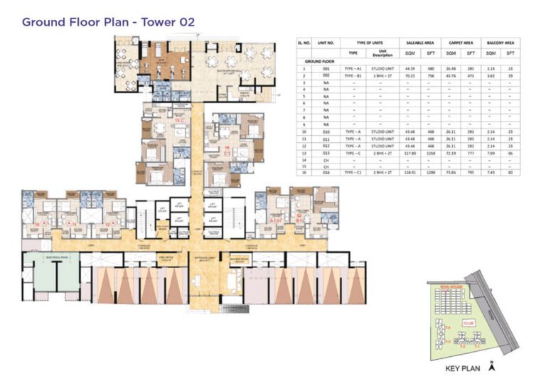 Ground floor layout of Tower 02 at Sattva Songbird Budigere Road