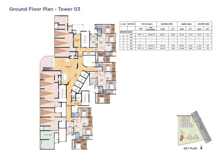 Ground floor layout of Tower 03 at Sattva Songbird Budigere Road