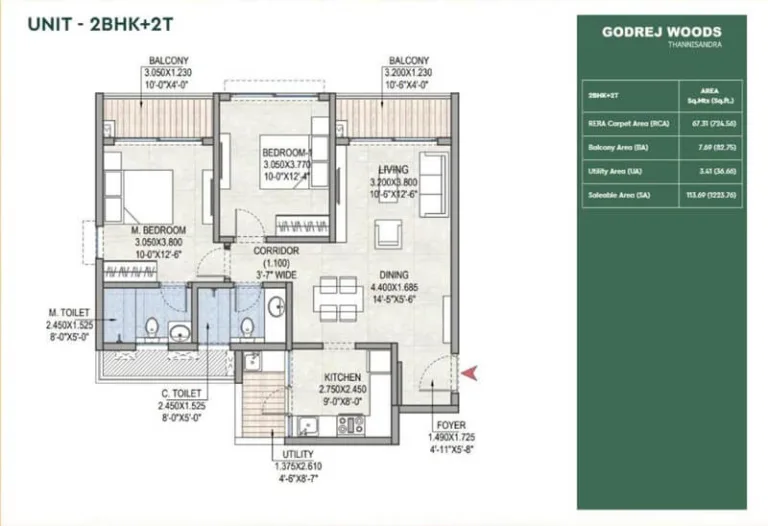Godrej Woods 2BHK Floor Plan
