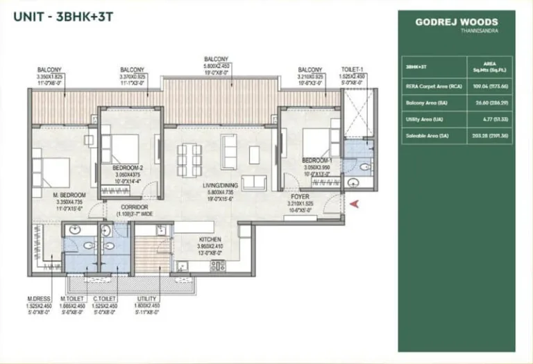 Godrej Woods 3BHK Floor Plan