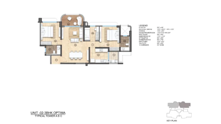 Lodha Elanza 3 BHK Optima Floor Plan