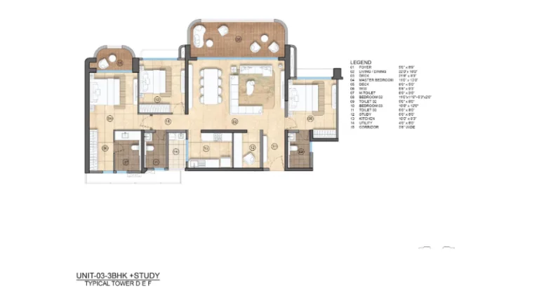 Lodha Elanza 3 BHK + Study Floor Plan
