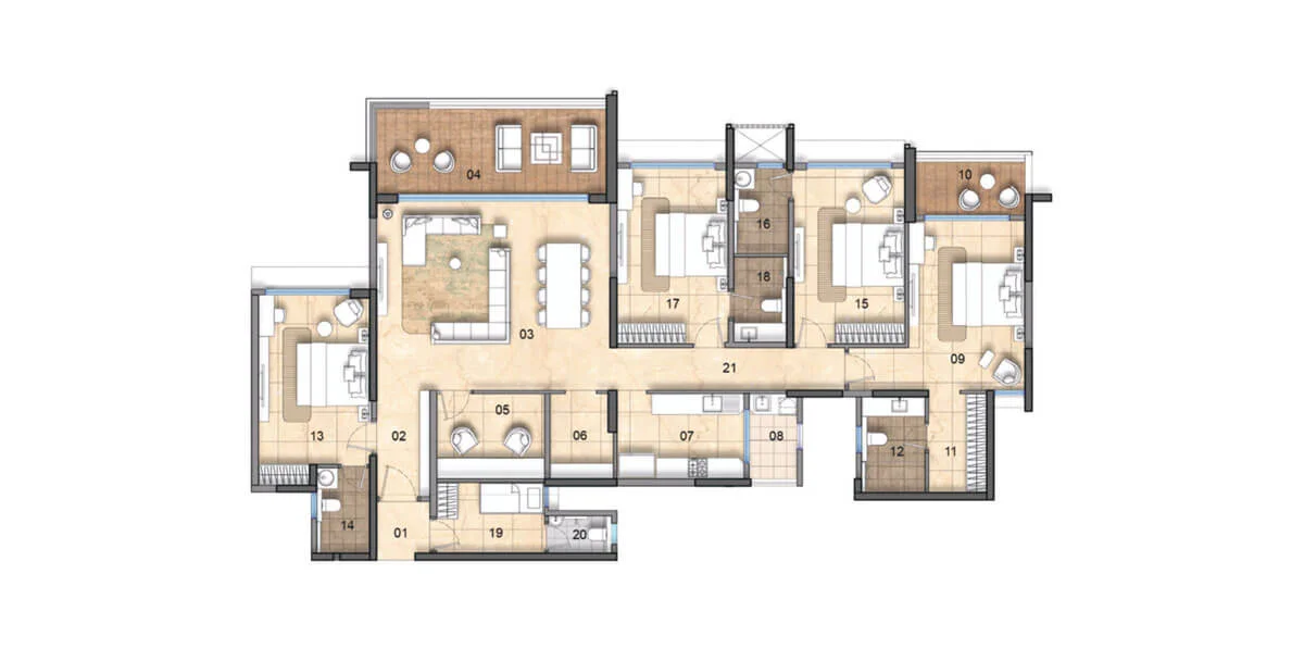4 BHK with Study Floor Plan – Tower A & B (Units 3 & 4), Lodha Haven